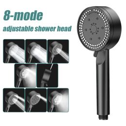 Définissez 8 modes la tête de douche réglable haute pression d'eau sauvegarde de la tête de douche noire douches de massage à main