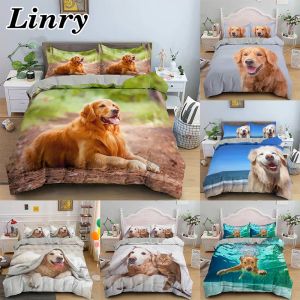 Set dier 3D beddengoed set gouden retriever dog geprinte quilt deksel kussensloop dekbedoverdeksel set 2/3pcs single queen king size beddengoed pure gordijnen