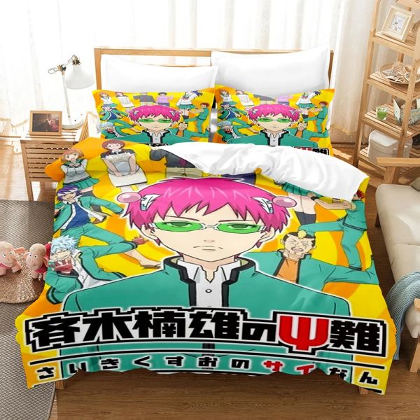 Réglez l'anime la vie désastreuse de la literie Saiki K kusuo ensemble garçons filles jumelles couvre-housse de couverture d'oreiller