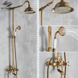 Réglage de douche de salle de bain en laiton antique Ensemble robinet de bain Baignoire Boucheur Boucheur Tap 8 "Tête de précipitations avec robinets de baignoire de pulvérisateur à main