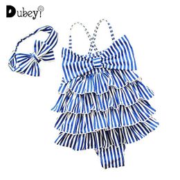 Set Baby Mädchen Bademode Badeanzug Kleines Mädchen Straps-Schwimmbadeanzug Blaue Streifen Schleife Einteilige Badebekleidung Kleinkind-Bikinis