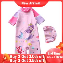 Set Baby Girls One Piece Swimsuit avec chapeau mignon queue de sirène