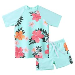 Ensemble Baohulu maillot de bain filles à fleurs à manches courtes Upf50 + enfants 2 pièces maillot de bain filles enfants maillots de bain pour 312 ans