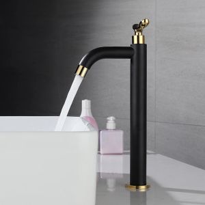 Régler les robinets de bassin de salle de bain robinets d'évier de salle de bain à eau froide simple noire et or 304 Papée de lavabo à poignée unique en acier inoxydable