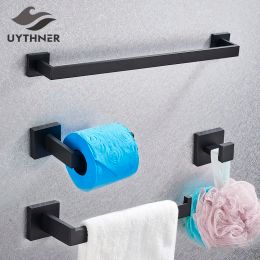 Set Bathroom Hardware Black Robe Hook Towel Rail Bar Rack Shelf Hanger Tissue Toilet Roll Paper Holder Wall Bathroom Accessories