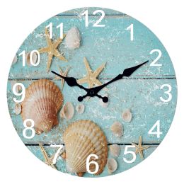 Set Beach Sea Starfish Shells Relojes de pared azul