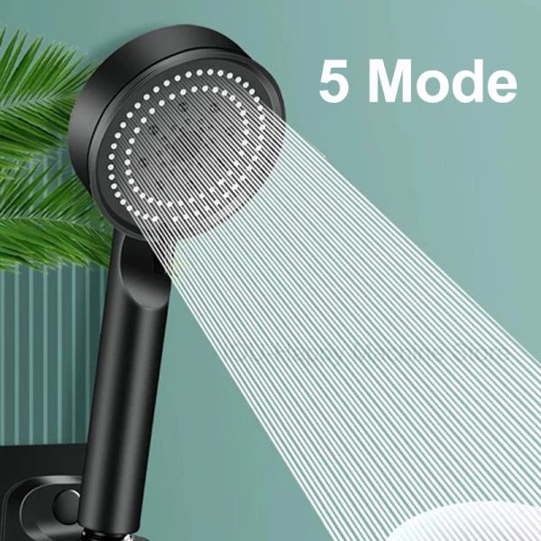 Réglez les modes noirs 5 modes de douche réglable à haute pression sauvegarde de douche tête de douche massage de masse de douche de douche accessoires
