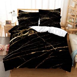 Set Black Gold, en marbre Texture Couvrette de couette Ensemble 3D Prince numérique Lit Linage Fashion Design Couper à couverture Couper Lit