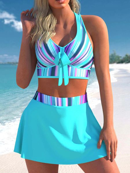 Set Blue Print Jirt Swimsuit Women Bikini 2022 Nouveau mail de maillot de bain haute