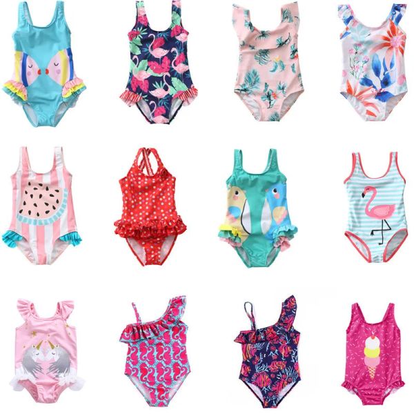 Ensemble flambant neuf enfant en bas âge enfant bébé filles 3D dessin animé oiseaux maillot de bain une pièce maillot de bain bikini coloré volants plage maillot de bain