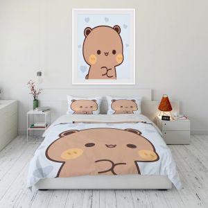 Set Bubu Dudu Cartoon mignon Bear Kawaiigift King Twin Double Child Bedding Ensemble Microfibre ou Polyester Christmas Cover Cover Set Curtains