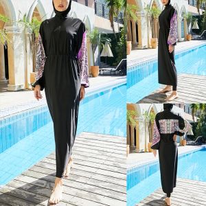 Set Burkini Femme Muslim de maillots de bain Muslim Femmes 2022 MAINTRATION DES MANIQUES LONGES SUIS ISLAMIQUES SUIS MODESTES MODESTES MAISONS NAISONS PLAIS AVEC LA HIJAB