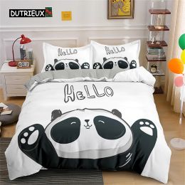 Ensemble Cartoon Panda Liberter Set mignon noir blanc panda couette couverte animaux thème couette ensemble décor de chambre à la maison pour enfants