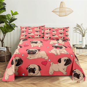Ensemble de draps de lit en Polyester, impression numérique, dessin animé, saucisse, chien, drap plat avec taie d'oreiller, drap de lit imprimé