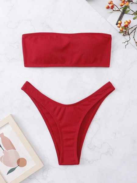 Conjunto de Bikinis con Tanga de banda para mujer, traje de baño brasileño liso, ropa de baño Sexy, ropa de playa para mujer 2023