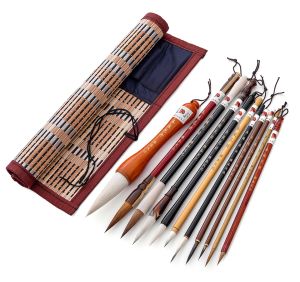 Set Chinese Calligraphy Brush Set Kanji Japanese Sumi Painting Drawing Artist Writing Brushes Rollup Bamboo Brush Holder Pen Sac