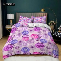 Set Circle Couette de couette Ensemble de points colorés Cercles de violet gris rose pour adolescents adultes lindurs de literie Microfibre Queen King Capinette COUVERT