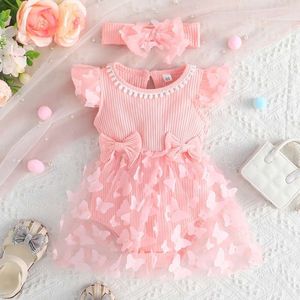 Set jurk kinderen 0-18 maanden oude verjaardag roze vlinder mouw tule prinses formele jurken ootd voor pasgeboren baby meisje l2405 l2405