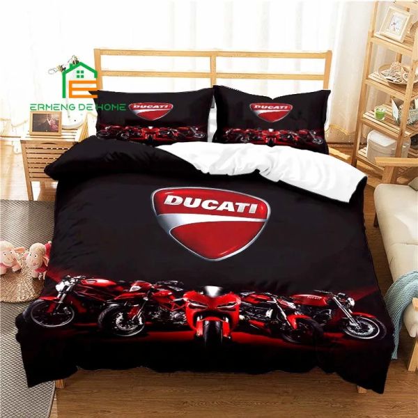 Set Ducati Motorcycle Logo motif de couette couvercle de couette ensemble de taies d'oreiller literie Single Twin Twin Full Full King Size pour la décoration de la chambre rideaux transparents