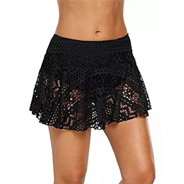 Conjunto Fanceey Sexy playa cubrir falda mujeres negro Crochet encaje Bikini Bottoms verano falda para nadar ropa de playa traje de baño traje de baño