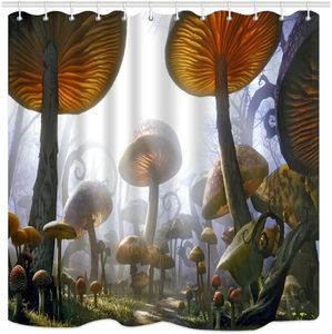Set Fantasy Mushrooms Shower Curtain Magic Nature Forest Plants Waterdicht Polyester Fabric Badkamer Decor Badgordijnen met haken