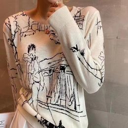 Ensemble t-shirt tricoté en laine d'imitation Fine pour femmes, haut à manches courtes, Graffiti numérique, pull Jacquard, pull pour dames, tendance, été 22