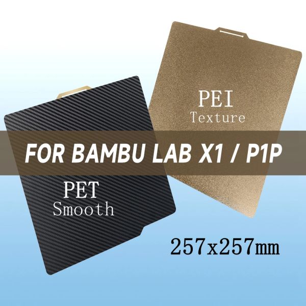 Conjunto para Bambu Lab X1 Build Plate PEI PET 257X257 mm Actualización de la cama Duministra Fibra de carbono de mascota+textura PEI para laboratorio P1P