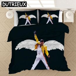 Ensemble Freddie Mercury 3D Privured Litting Set Couvrette Couvre-Bey Counders Couper un ensemble de lits de lit en lin lin lin pont rideaux