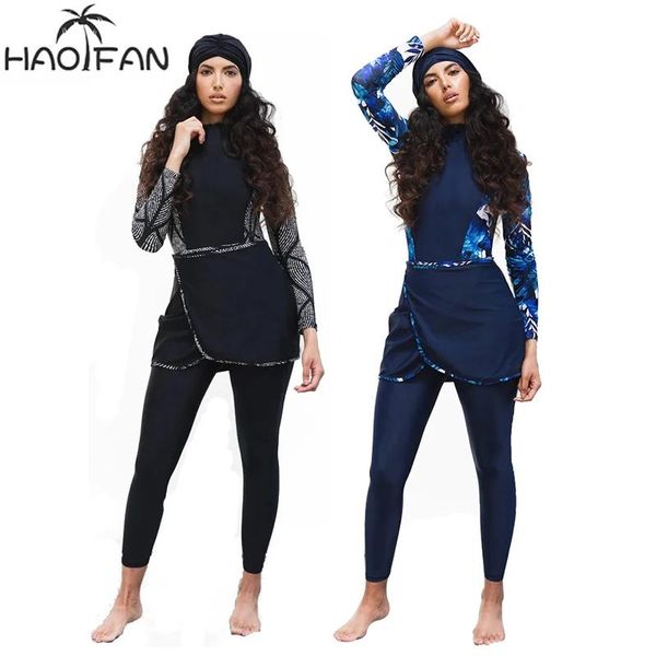 Ensemble Haofan modeste maillot de bain musulman Burkinis Islam maillot de bain Bikini couverture complète Hijab maillots de bain maillots de bain grande taille