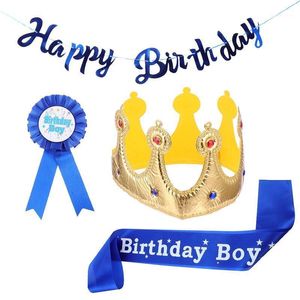 Set Happy Birthday Banner Boy King Crown Sash en Badge Party Accessoire Decoratie