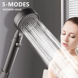 Zet hogedruk douchekop 5 modi verstelbare douchekoppen met slangwater bespaard OneKey Stop Spray -mondstuk badkamer accessoires