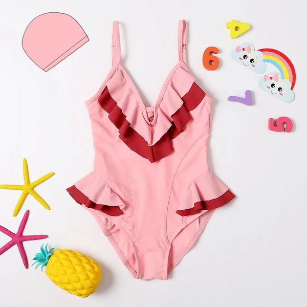 Ensemble en élasthanne pour filles, ensemble une pièce à volants, vêtements de bain pour enfants de 5 à 6 ans