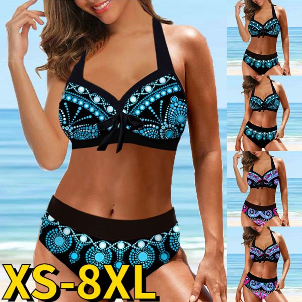 Set High Taist Bikini Set Femme Loose Nouveau design Impression de maillot de bain Monokini Summer Two Piece Set Beach Swimwear Femmes Sexy Bikini