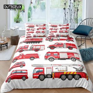 Retourne Living Living Luxury 3D Fire Truck Litting Set Kids Coup de couverture d'oreiller de couverture d'oreiller Pleft Firemen Set Queen et King EU / US / AU / UK SIZE DIFFICAT