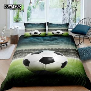 Retourne Living Living Luxury 3D Football Liberding Set Football Field Coup de couette couvercle d'oreiller et King EU / US / AU TIME POLYESTER LISE COURTAINS