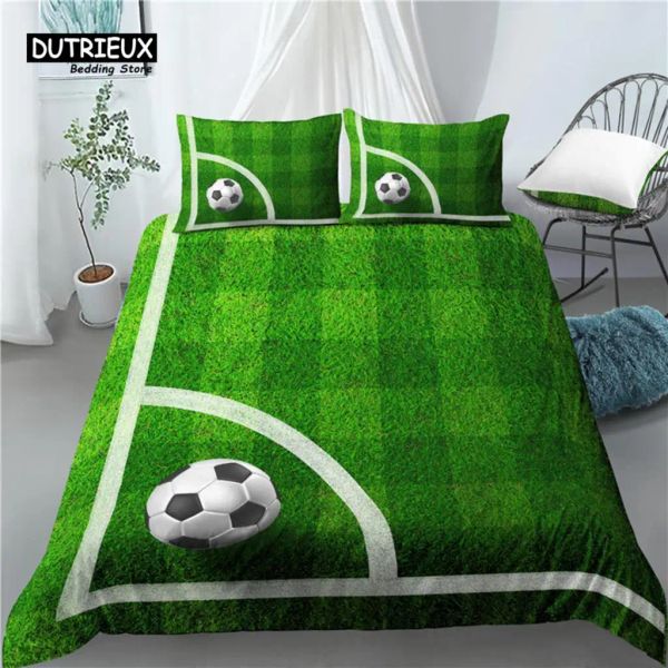 Retter à la maison Living Luxury 3D Football Field Imprimé 2/3PCS Housse de couette douce et tai-oreiller Ensemble de literie pour enfants reine et roi EU / US / AU Taille des rideaux