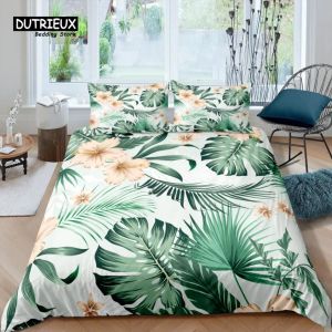 Set Home Living Luxury 3D Palm Bladeren Beddengoedset Bloemdeksel Cover Covercase Koningin en King EU/US/AU/UK SIZE DRUKTER BEDER BEDDERINGEN PUTE GURTAINEN