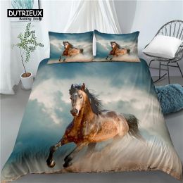Retter à la maison Living Luxury 3D Running Horse Print 2 / 3pcs Couper à couvre-oreiller de couvre-oreiller confortable