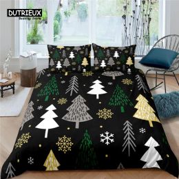 Retter à la maison Living Luxury Christmas Tree Print 2/3PCS Couvre-couverture de couette Set d'oreiller queen Size et King Size Kid Bedding Ensemble EU / US / AU SIZE DIRE ROCDANTS