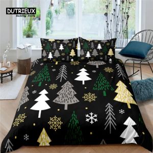 Establecer Living Home Luxury Christmas Tree Print 2/3pcs Cubierta de la cubierta nórdica Tamaño de la almohada del reina y King Size Kids Bedding Set Eu/US/Au Cortinas transparentes