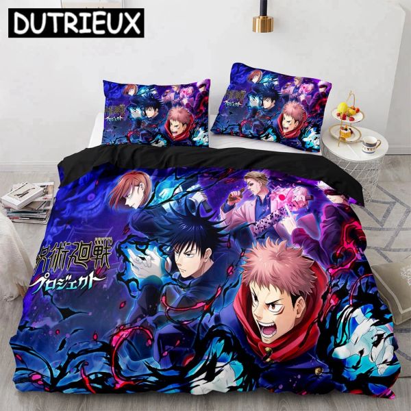 Ensemble de literie Jujutsu Kaisen Single Twin Twin Full Full King Size Anime Bed Set Aldult Kawaii Kid Bedroom Duvetcover Set 3D Print 044 Rideaux transparents