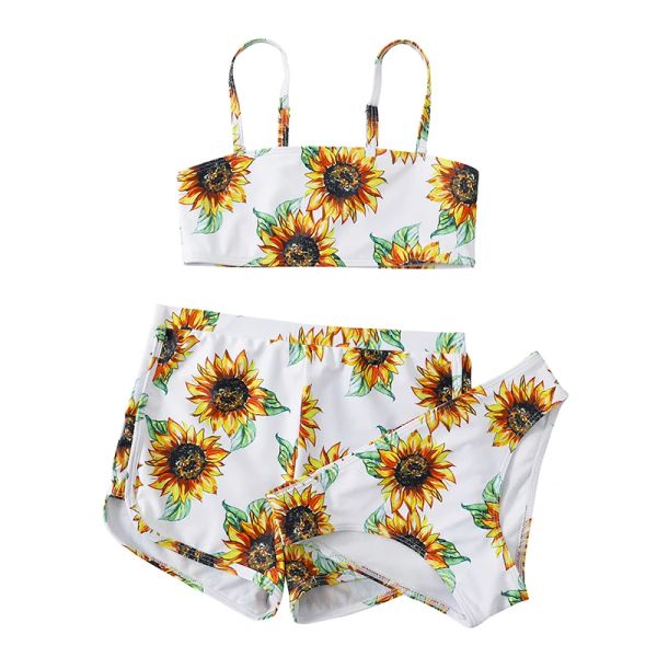 Set Kids Girl's 3 Piece Swimsuits Sun Flower Bikini sets 2022 Little Big Girl Bathing Fissure avec short 814 ans de maillot de bain pour enfants