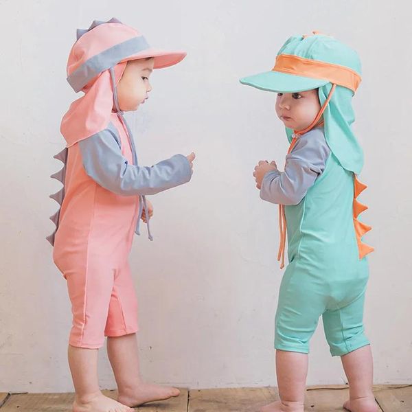 Conjunto de traje de baño para niños, ropa de playa de dinosaurios de dibujos animados, traje de baño de una pieza para niña, traje de baño Kawaii para niño niña, conjunto de dos piezas