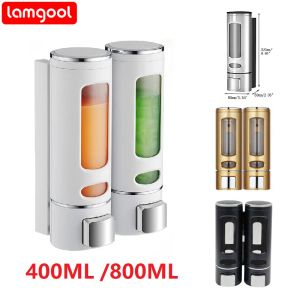 Réglez Lamgool Single / Double Soap Dispenser Wallmount Shower Bath Bath Dispensver Liquid Soap Container Accessoires de salle de bain