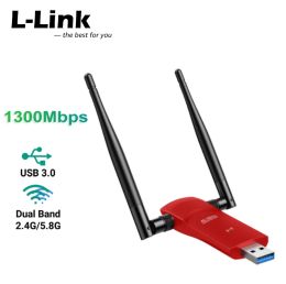 Définissez LLINK 1300 Mbps Adaptateur WiFi WiFi Carte réseau Internet Dongle WiFi USB3.0 pour PC Double bande 2,4G / 5.8 GHz 5DBI Antenne