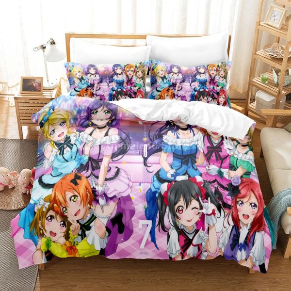 Set Love Live Anime Liberdding Set charmante fille 3d Print Lit Lit Linage Couchette de couet