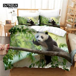 Set Mooie panda beddengoedset, 3 stks dekbedovertrek, zacht comfortabel ademende dekbedovertrek, voor slaapkamerlokaal inrichting Decor pure gordijnen