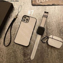 Définissez des étuis de téléphone de luxe en 3 pièces iPhone 15 plus 14 13 Pro Max 11 12 Mini 7 8 XR XS XSMAX Fashion Designer Watch Band AirPods Case en cuir couverture