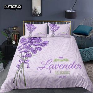 Set Luxury 3D Lavender Print Home Living Confortable Couche de couverture d'oreiller outre-oreiller de literie Kid Set Queen et King EU / US / AU / Royaume-Uni Taille des rideaux