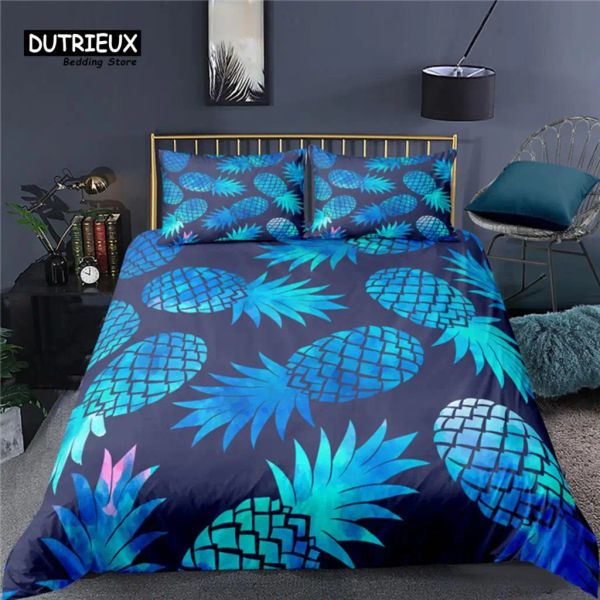 Set Luxury 3D Pineapple Print Home Living Confortable Couche de couverture d'oreiller de couverture d'oreiller pour enfants Reine et King EU / US / AU / Royaume-Uni Curtains transparents de taille